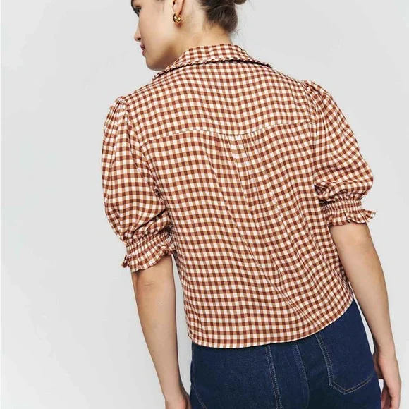 Reformation Kalila  Brown and White Checkered Top - Picture 8 of 9